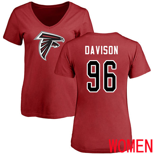Atlanta Falcons Red Women Tyeler Davison Name And Number Logo NFL Football #96 T Shirt